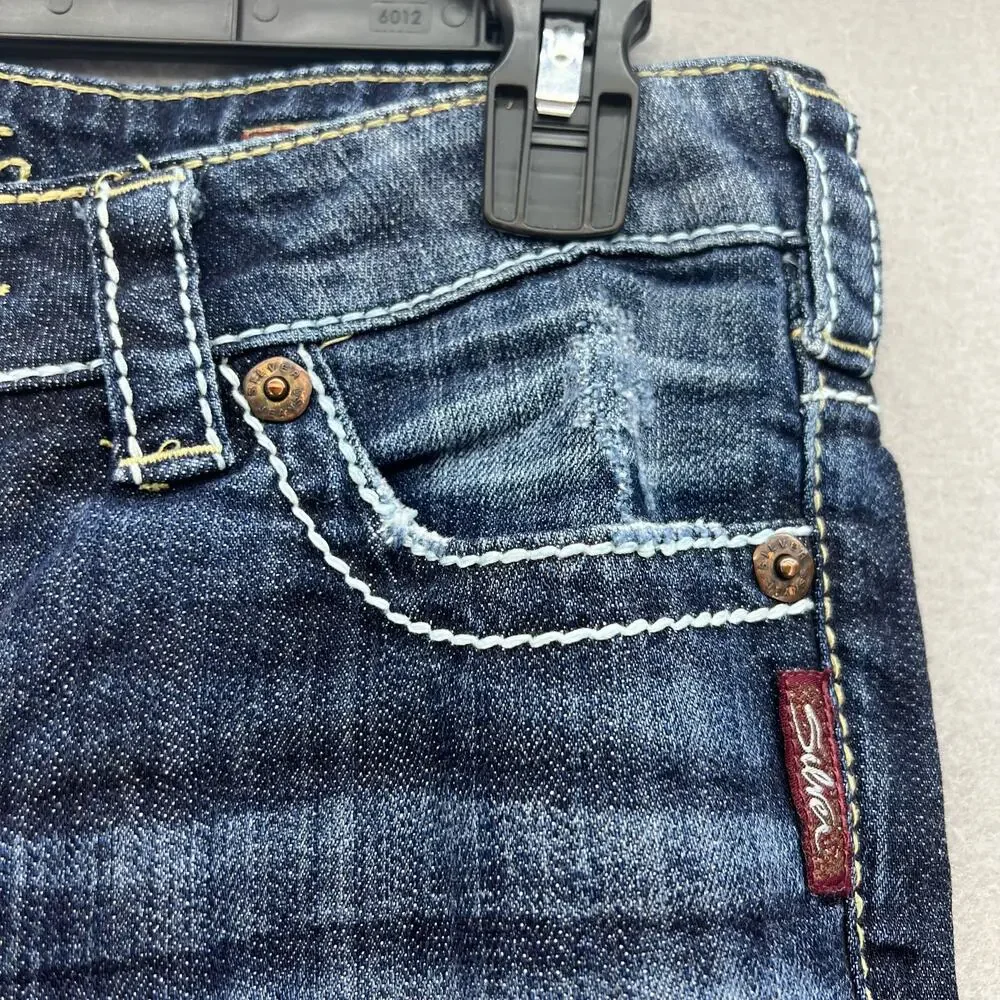 Silver Jean Co Jeans Women's Size 6 28 Dark Blue Santorini Capri Normcore - Picture 7 of 13